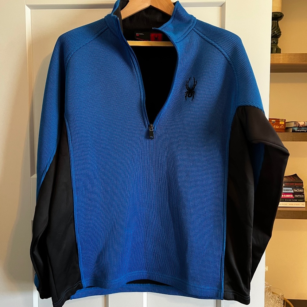 Men's 3/4 Zip Spyder Pullover, Black and Blue, Large